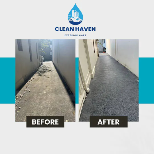 Concrete Pressure Clean, before and after cleaning by CleanHaven