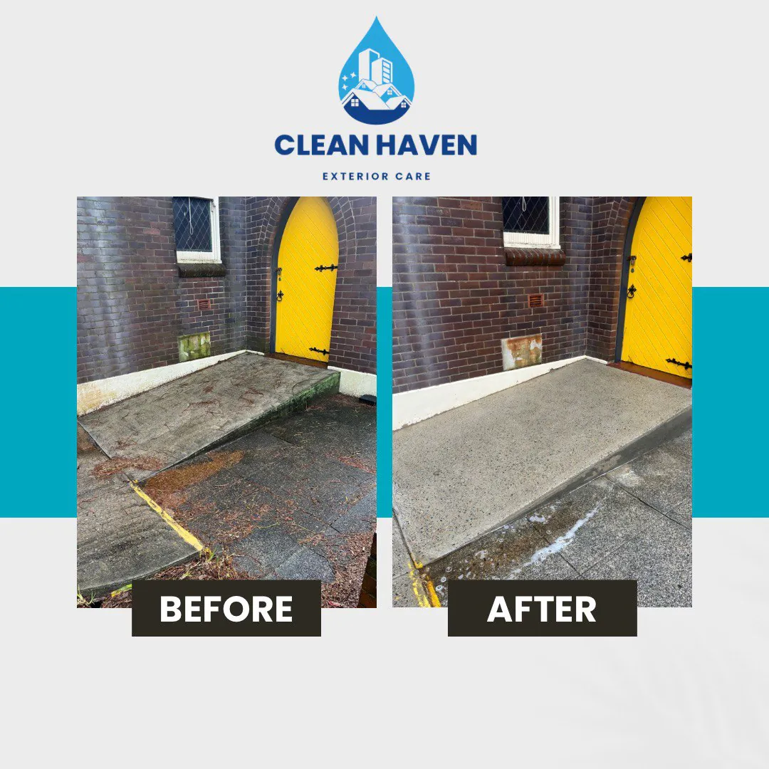 Residential courtyard and paving before and after cleaning