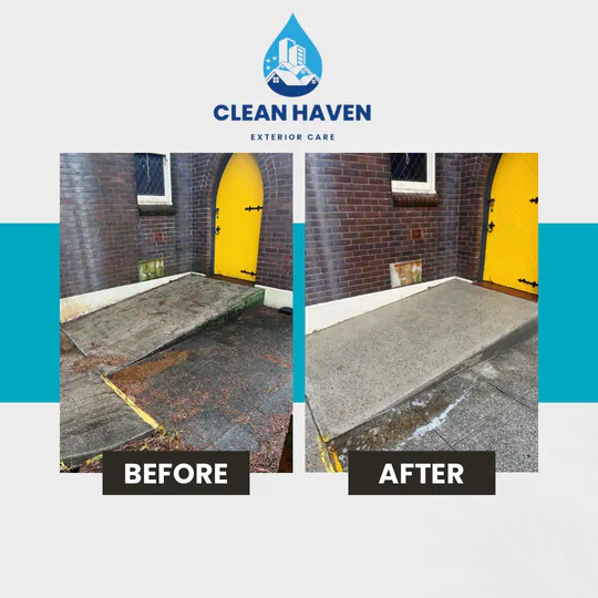 Courtyard & Yellow Door Area Clean, before and after cleaning by CleanHaven
