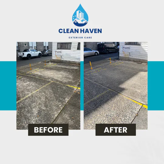 Commercial Car Park Pressure Clean, before and after cleaning by CleanHaven