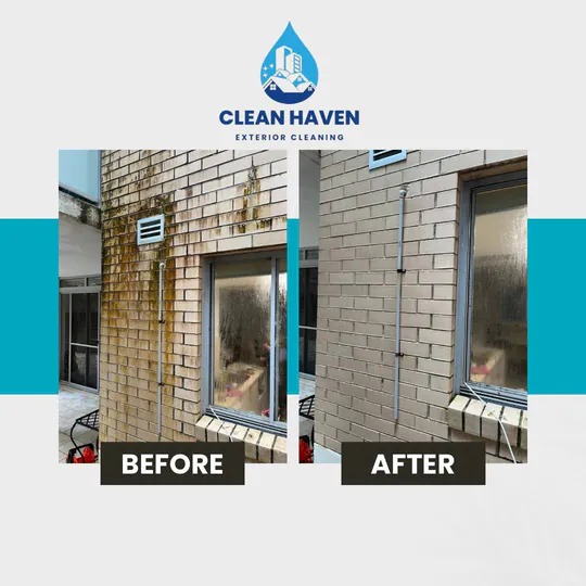 External Brick Wall Cleaning, before and after cleaning by CleanHaven