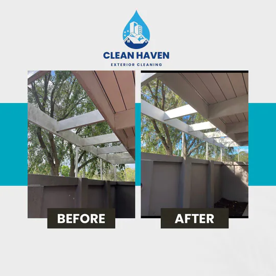 Garden Wall & Sun Cover Cleaning, before and after cleaning by CleanHaven