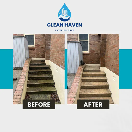 Stairway Pressure Clean, before and after cleaning by CleanHaven