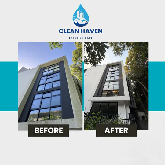 Strata Building Render Soft Wash, 4 Storeys, before and after cleaning by CleanHaven