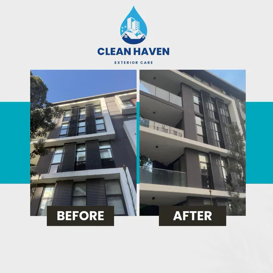 Strata Render Soft Wash, 4 Storeys, before and after cleaning by CleanHaven