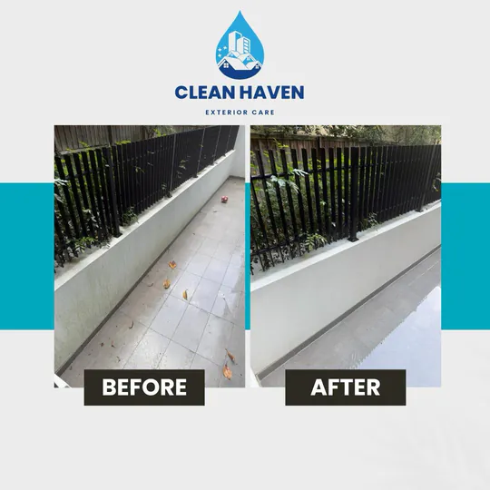 Strata Render Wall & Walkway Pressure Clean, before and after cleaning by CleanHaven