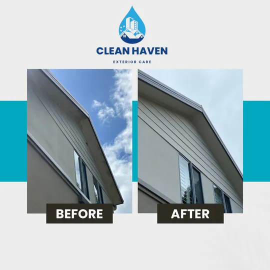 Strata Building Exterior Soft Wash, before and after cleaning by CleanHaven